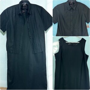 Vtg Dué Per Dué Vesté Linen Black Sleeveless Maxi Dress Shirt Set Plus 22X NEW!